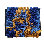 Szyta mata węchowa dla kota i psa MORSKA GŁĘBINA SNIFF & EAT w odcieniach niebieskiego, kobaltu i musztardy.